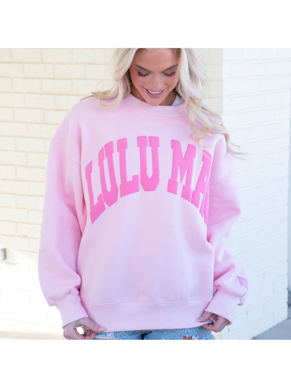 Lulu Mac Light Pink Pink Puff Logo Oversized Sweatshirt XL